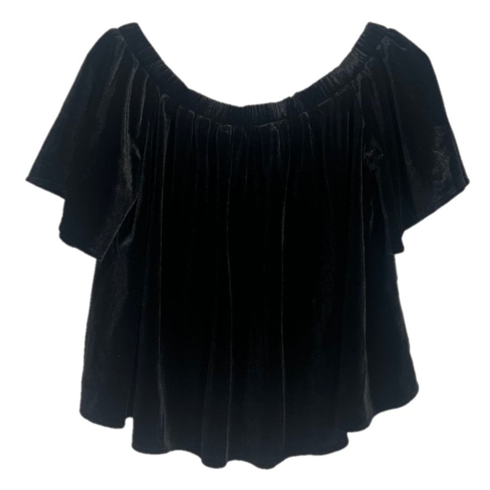 Anthropologie Sunday in Brooklyn Velvet Off Shoulder Black Top Size XS
